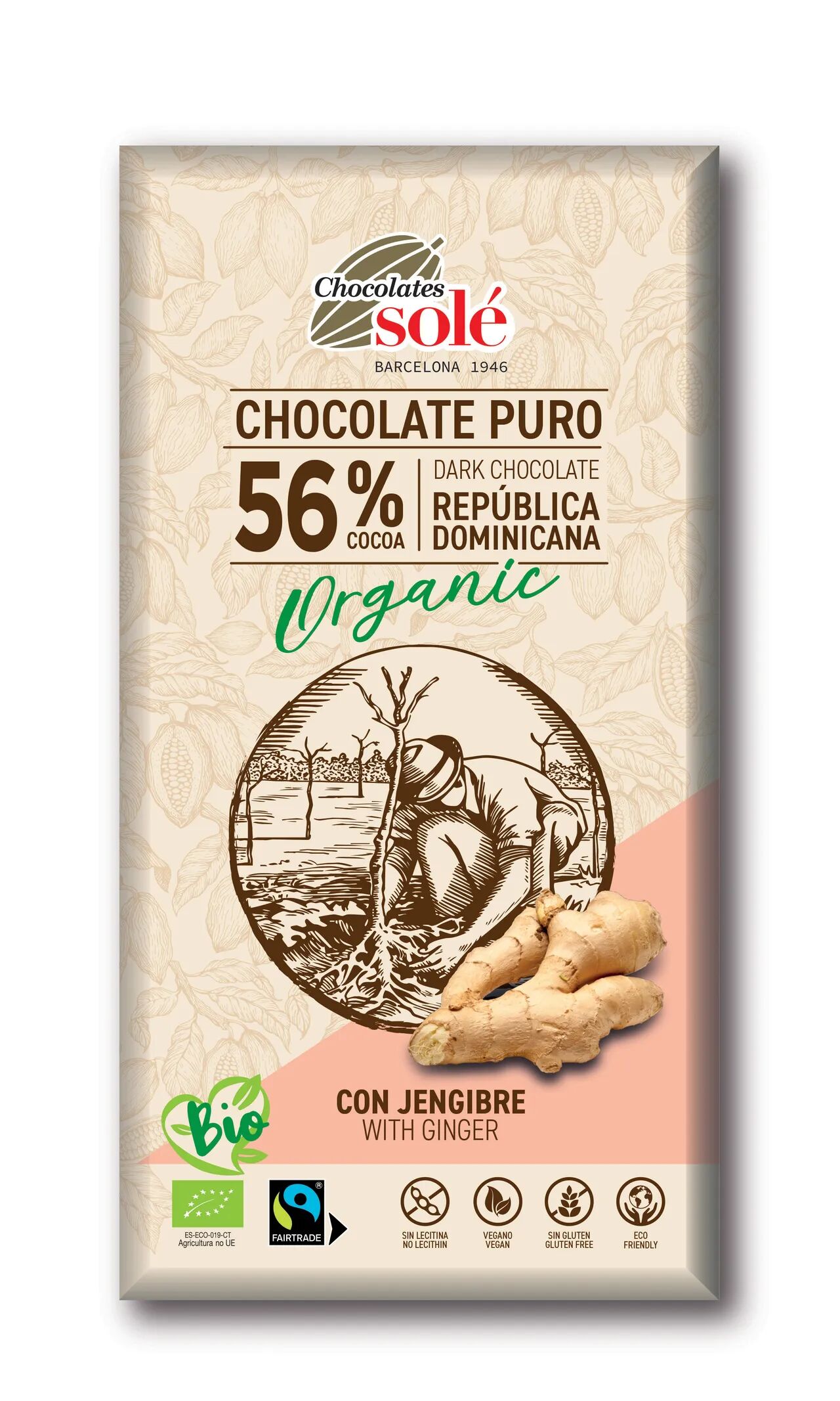56% bio étcsokoládé gyömbérrel 100g