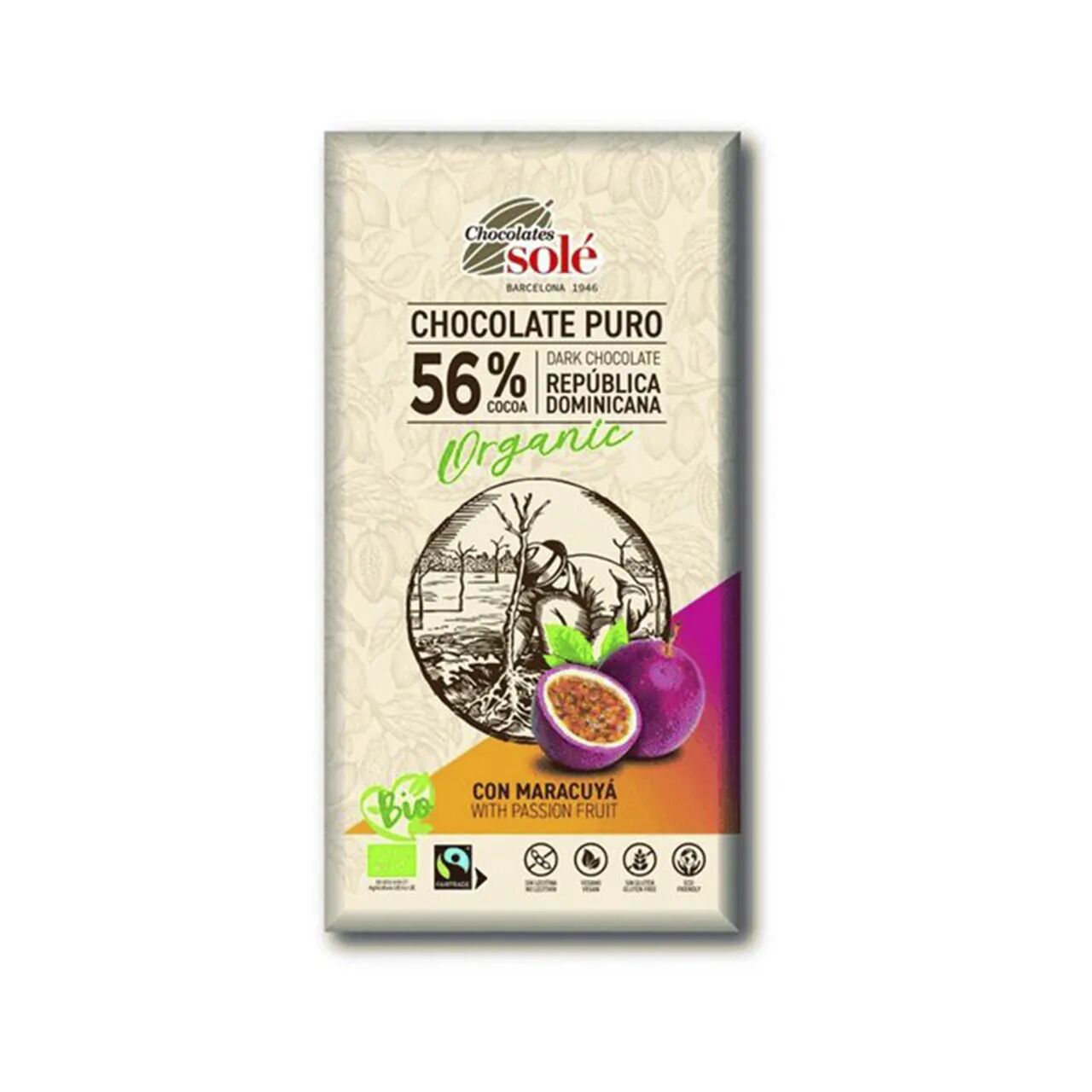 56% bio étcsokoládé maracujával 100g