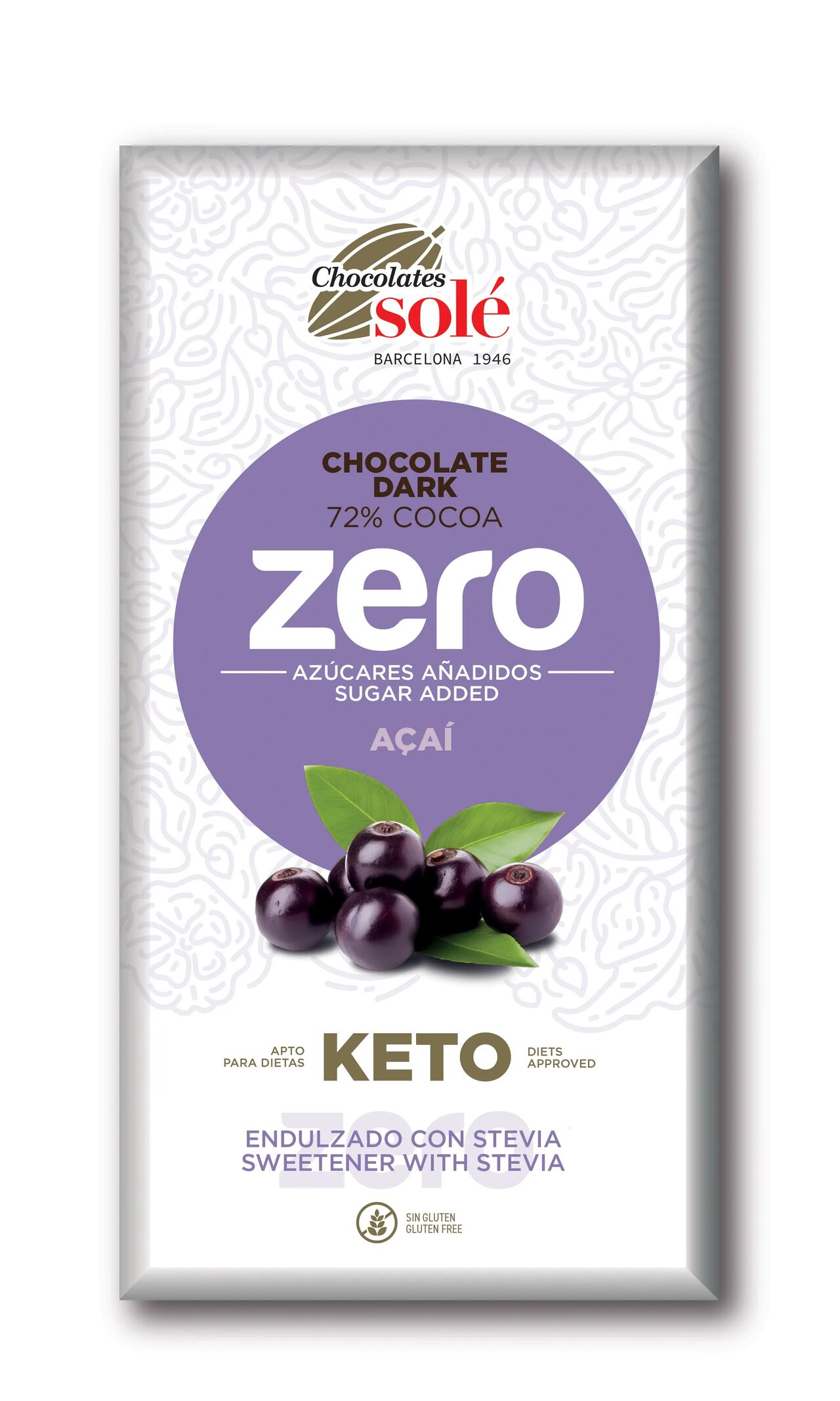 Acai bogyós cukormentes étcsokoládé 72% kakaóval 100g