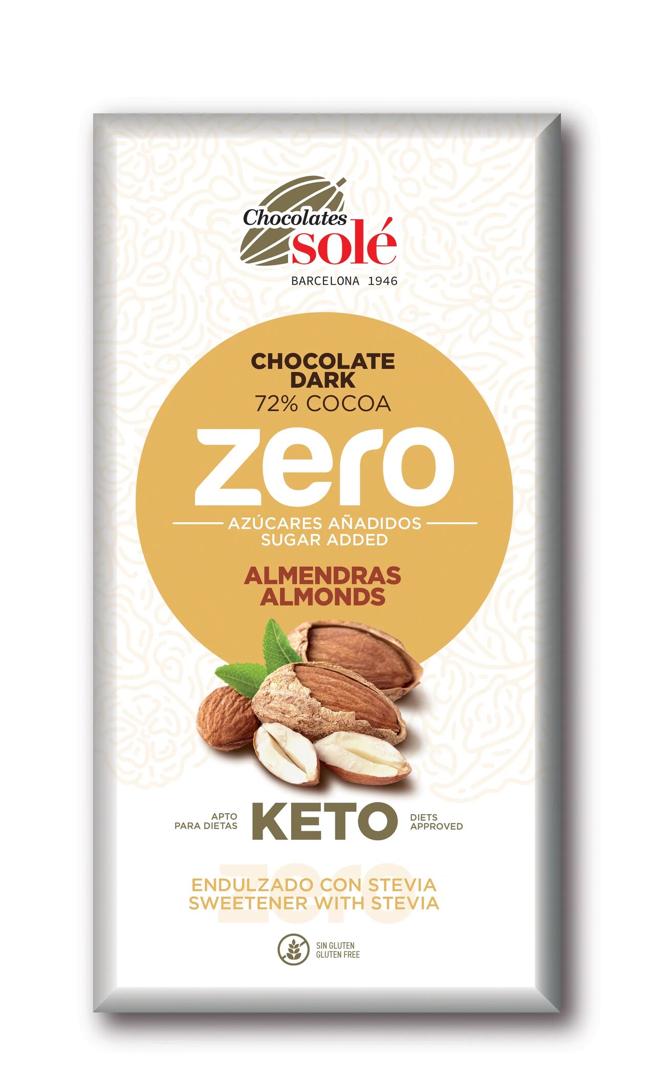 Egész mandulás cukormentes étcsokoládé 72% kakaóval 100g