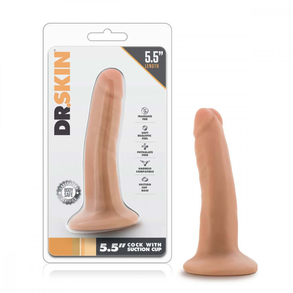 DR. SKIN 5,5 - TAPADÓTALPAS ÉLETHŰ DILDÓ - NATÚR (14CM)