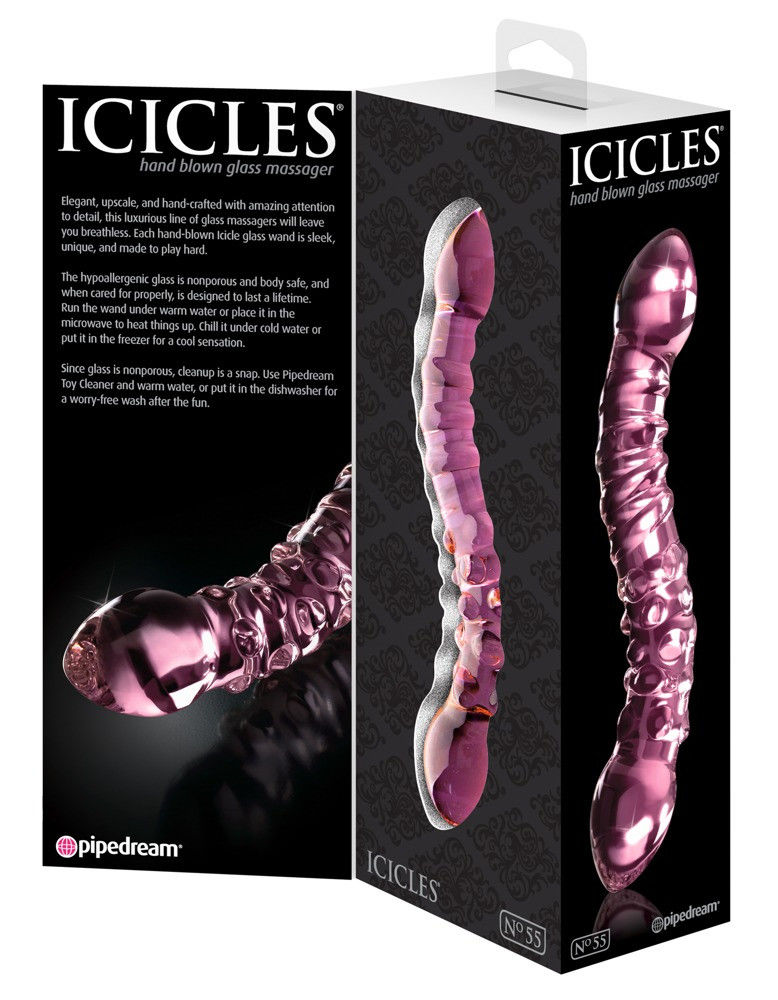 ICICLES NO. 55 - KÉTVÉGŰ, G-PONT ÜVEG DILDÓ (PINK)