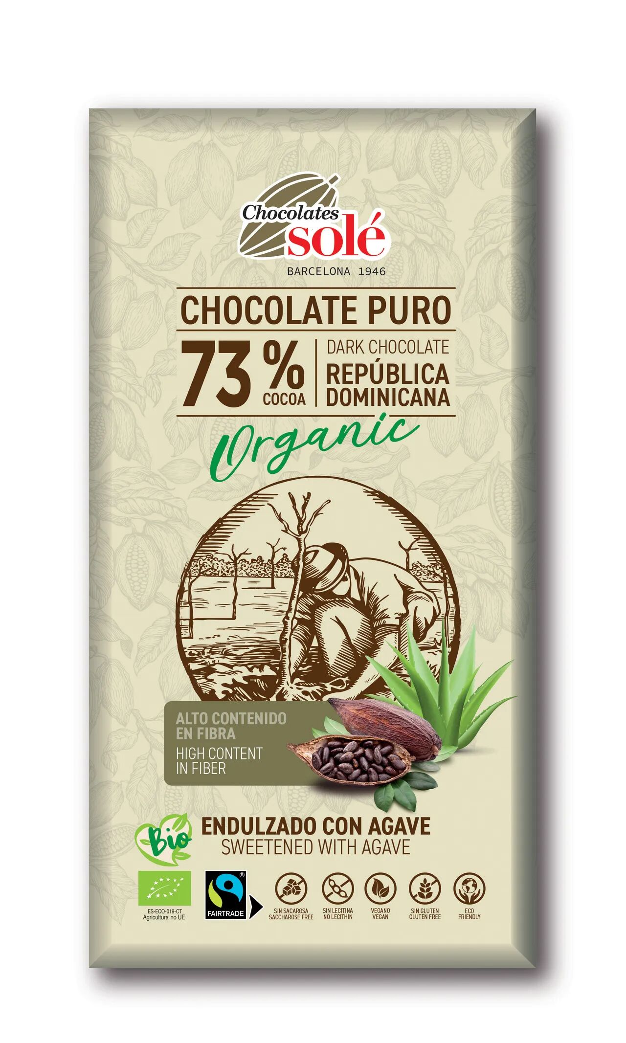 73% bio cukormentes étcsokoládé agave sziruppal édesítve 100g 