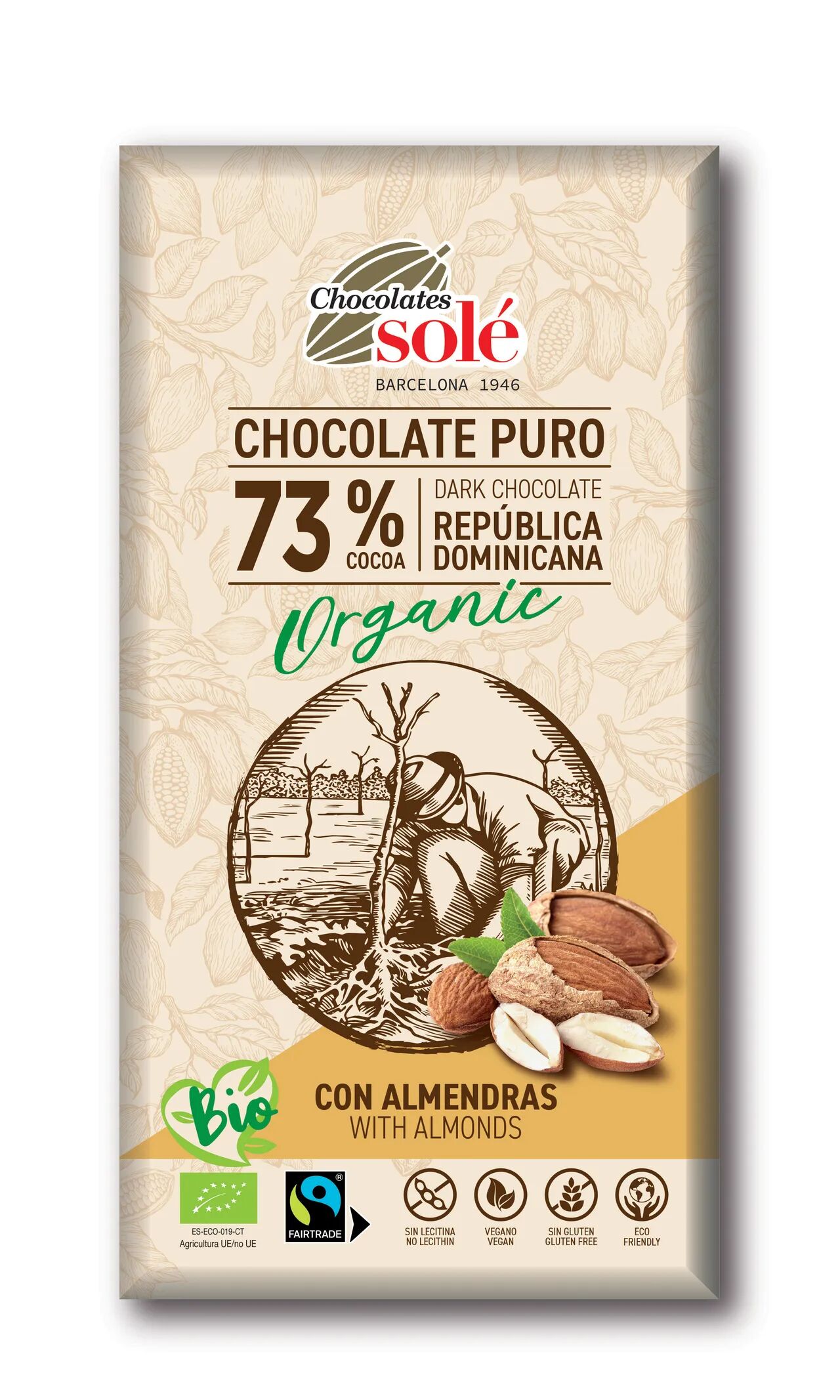 73% bio étcsokoládé egész mandulával 150g